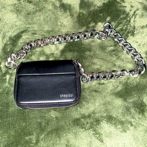 Shoulder Zip mini bag Silver chain.